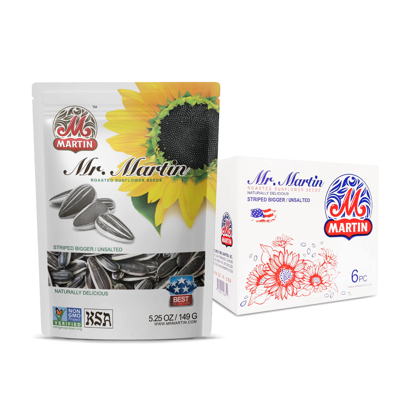 6 Packs of Mr Martin Roasted Unsalted Sunflower Seeds